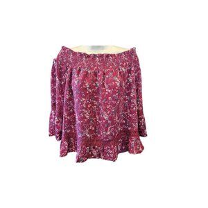 Skies are blue floral coquette fuschia pink cottagecore boho elastic neckline L